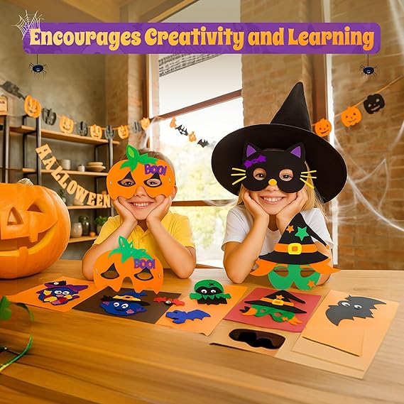 4E's Novelty 24 Pack Halloween DIY Mask Craft Kit – Foam Crafts for Kids Ages 3+, Party & Classroom Fun