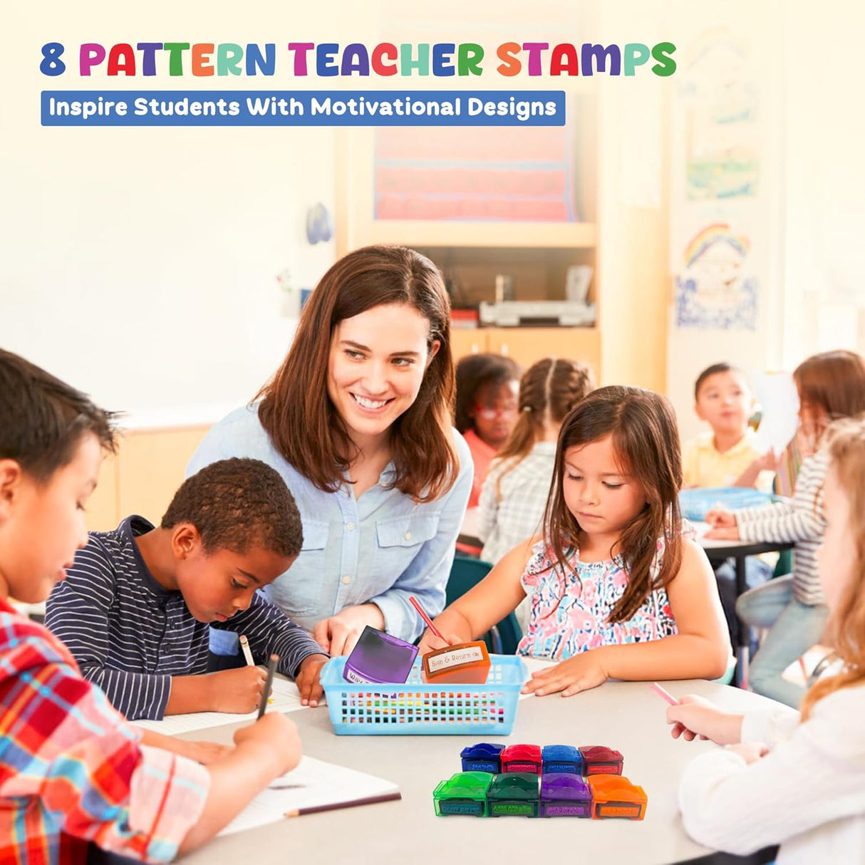 4E's Novelty Teacher Stamps for Classroom Grading, 8 Pcs Teacher Stamp