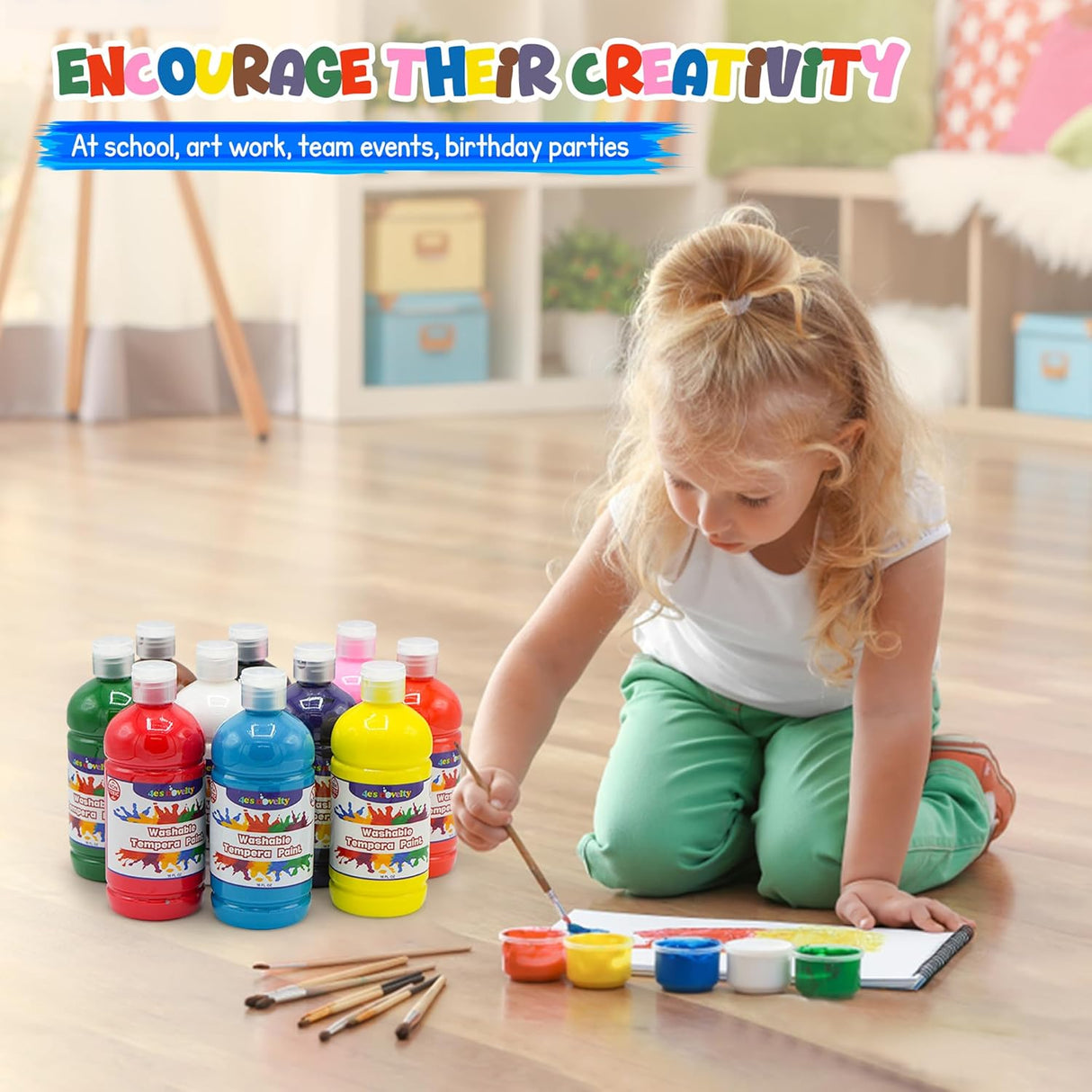 4E's Novelty Washable Tempera Paint Set for Kids – 10 Bright Colors