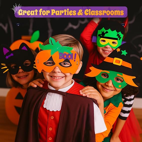 4E's Novelty 12 Pack Halloween DIY Mask Craft Kit – Foam Crafts for Kids Ages 3+, Party & Classroom Fun