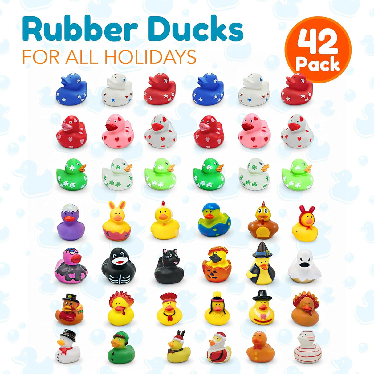 All Holidays Rubber Ducks Pack of 42 - Includes Thanksgiving, Christmas, Valentines & More, Bath Toys for Kids, Advent Gift, Seasonal Ducks