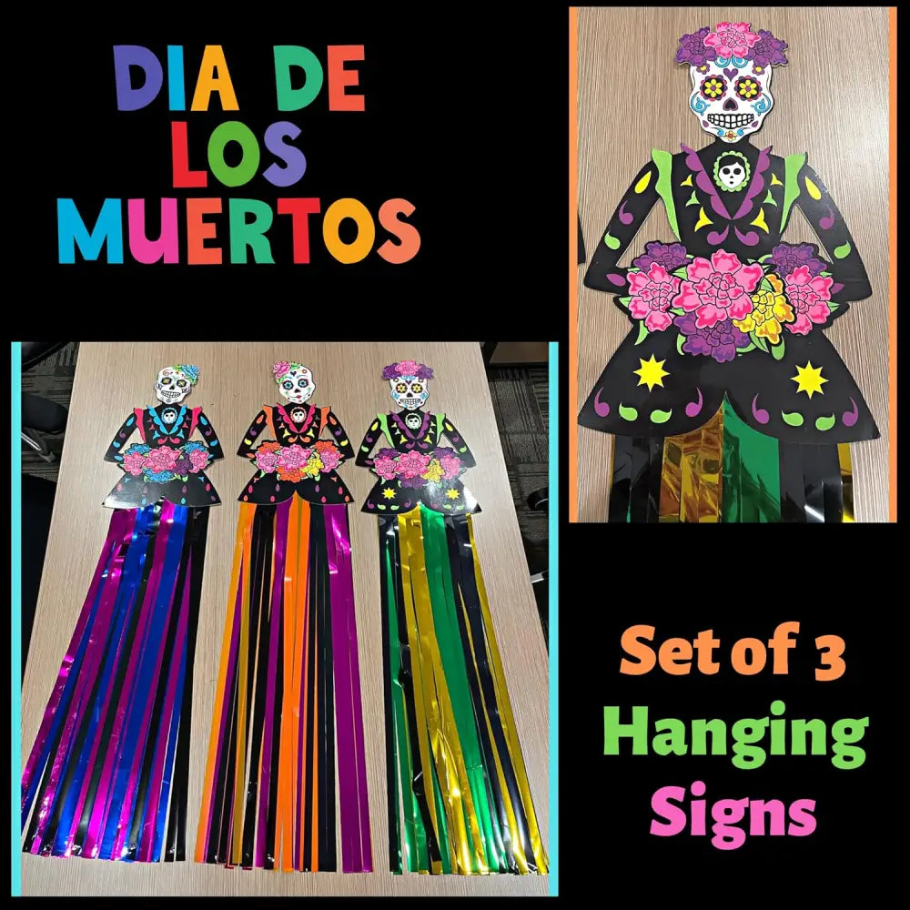 3 Pack 36’’ Day of Dead Halloween Hanging Decorations - Dia de Los Muertos Decorations - Party Decoration