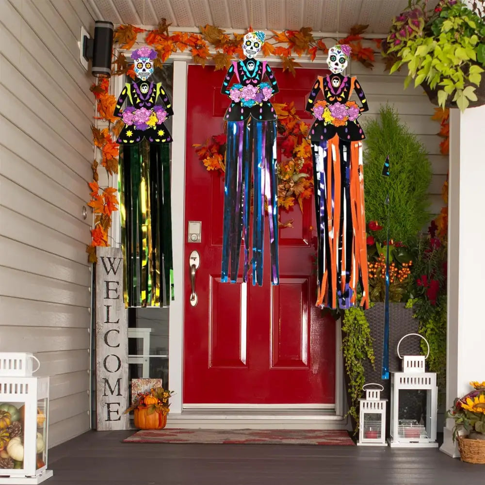 3 Pack 36’’ Day of Dead Halloween Hanging Decorations - Dia de Los Muertos Decorations - Party Decoration