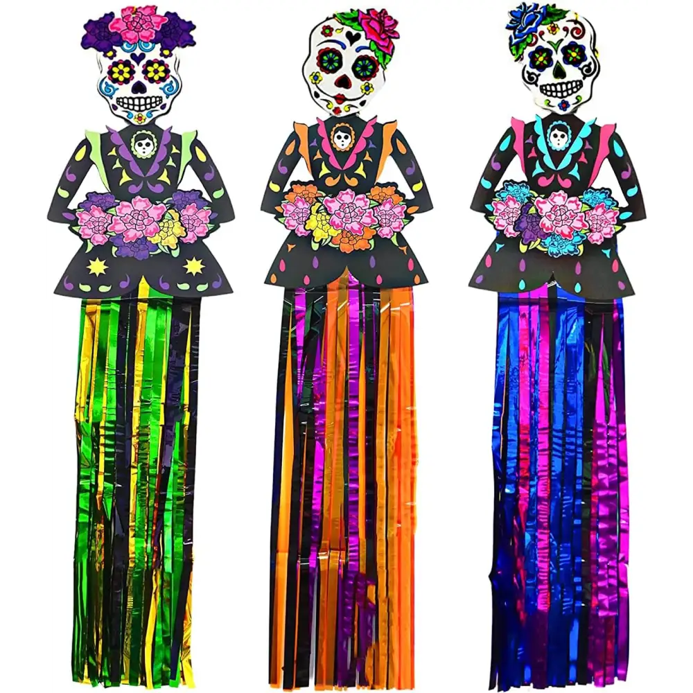 3 Pack 36’’ Day of Dead Halloween Hanging Decorations - Dia de Los Muertos Decorations - Party Decoration