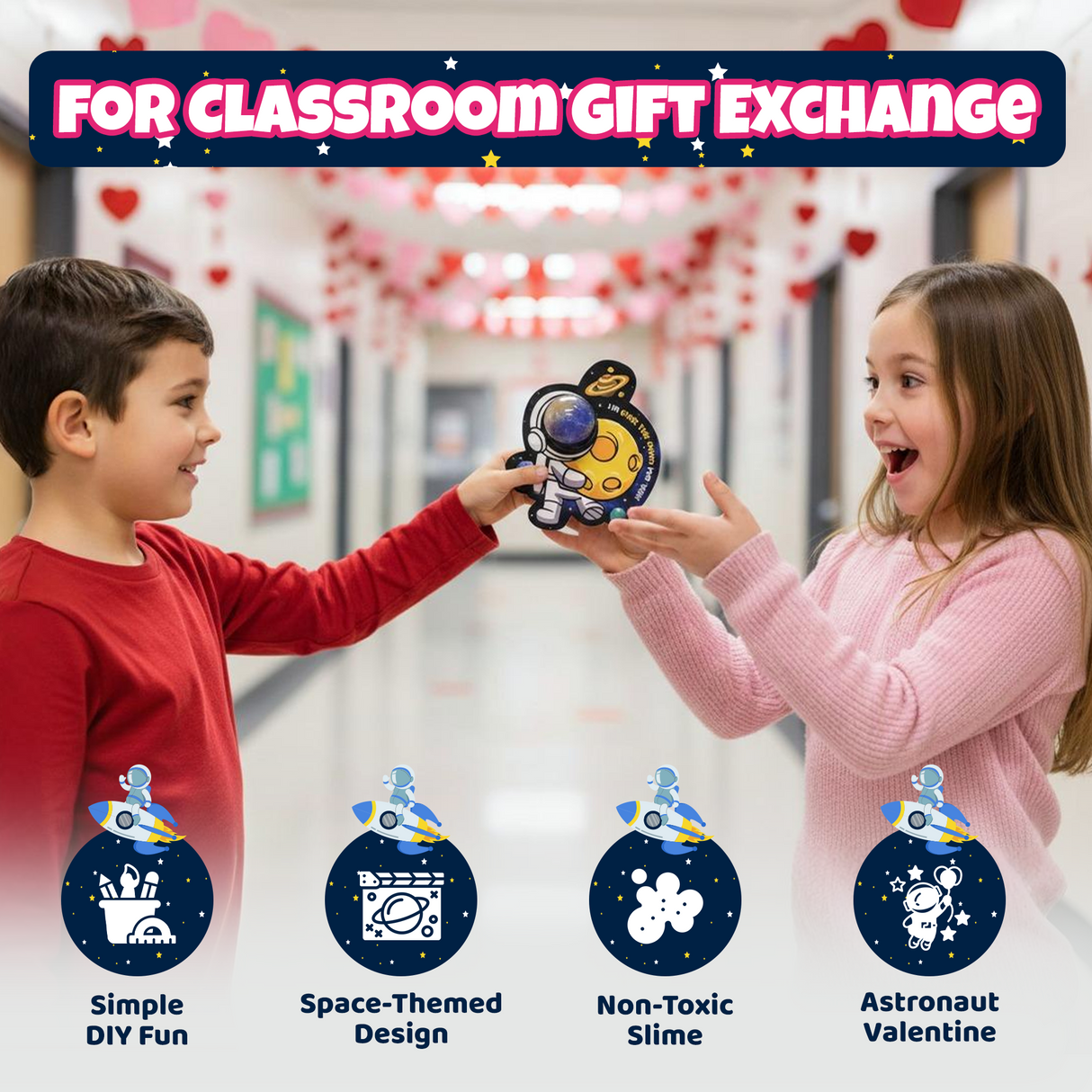 4E's Novelty Valentines Cards with Slimes for Kids (28 Pack)