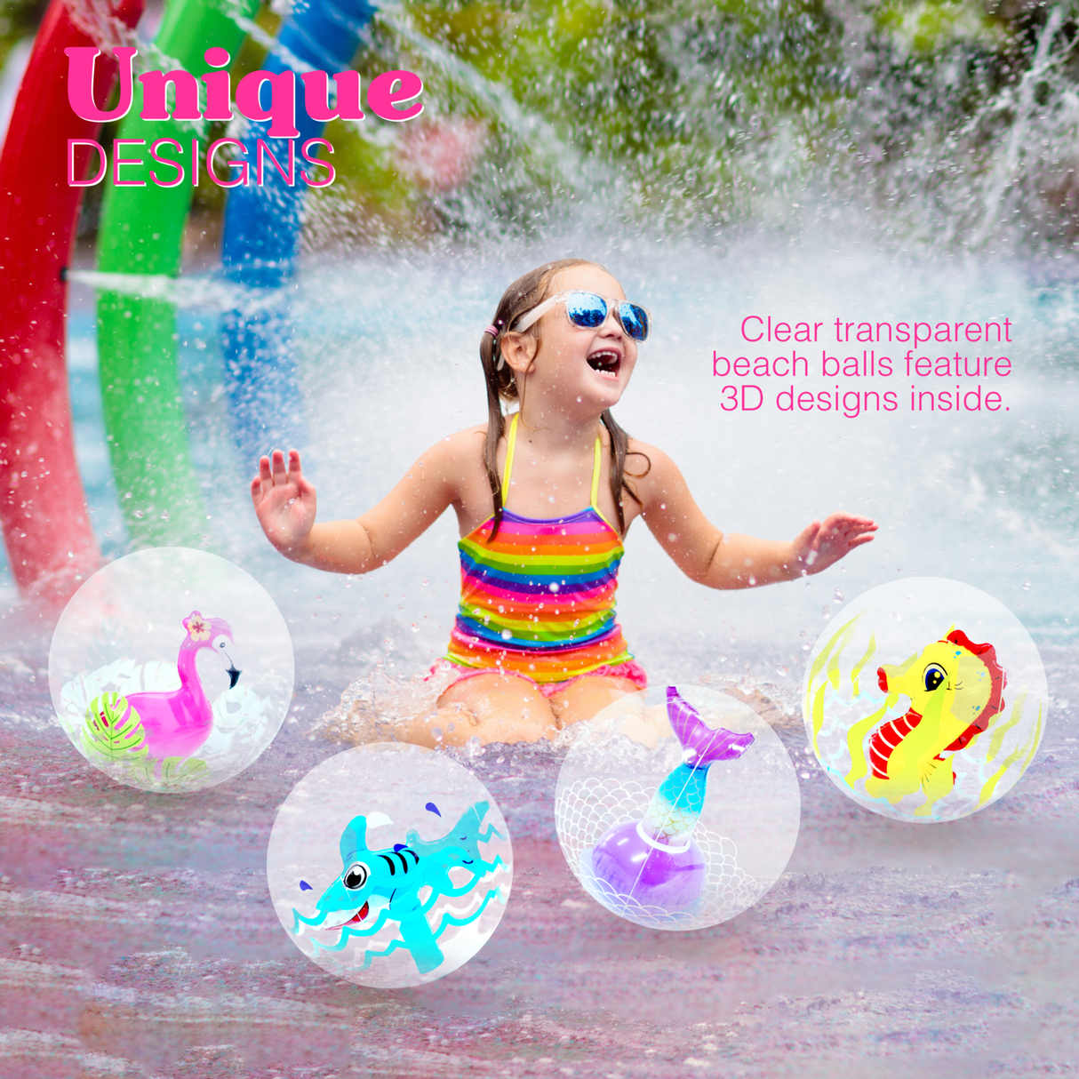3D Beach Balls, Summer Toys for Kids - 4 pcs Mini Beach Balls for Toddlers 1-3