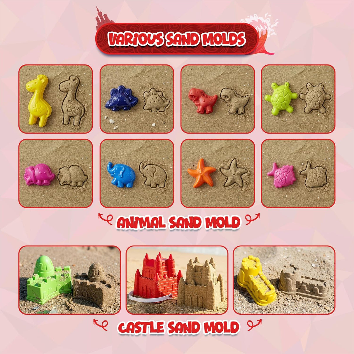 4E's Novelty 13 Beach Sand Toys for Kids – Sand Castle Bucket with Shovel & Large Molds, Includes Mesh Beach Bag for Toddlers, Perfect for Kids 3-10