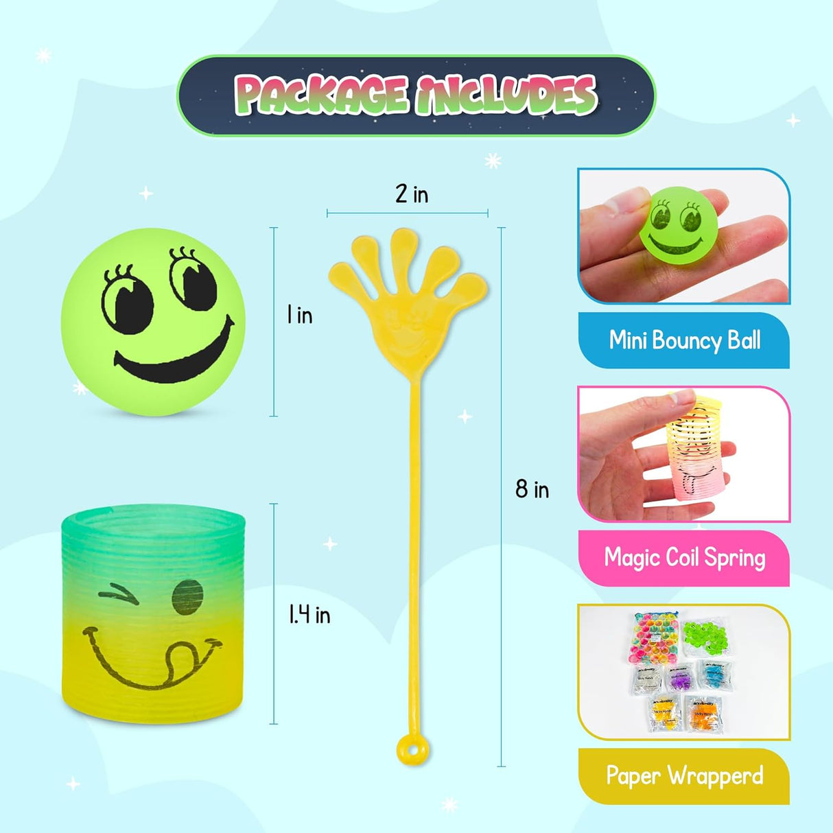 4E’s Novelty 108-Piece Glow in the Dark Party Favors – Bouncy Balls, Sticky Hands & Spring Toys