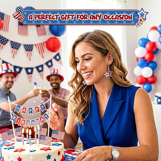 4E's Novelty Red White Blue Star Earrings for Women