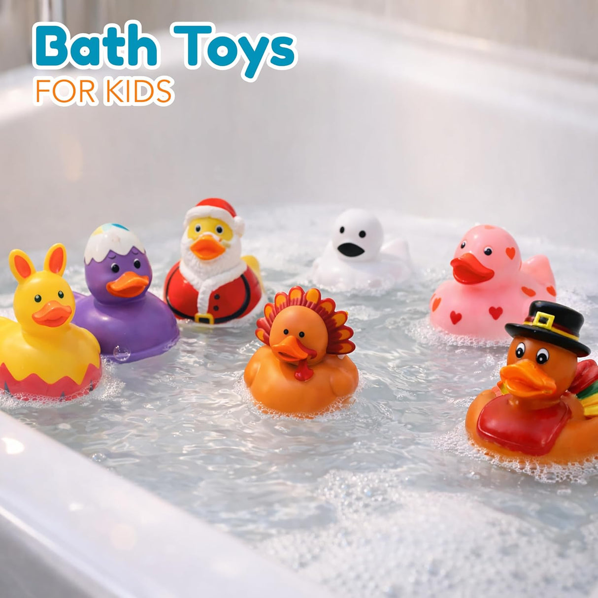 All Holidays Rubber Ducks Pack of 42 - Includes Thanksgiving, Christmas, Valentines & More, Bath Toys for Kids, Advent Gift, Seasonal Ducks