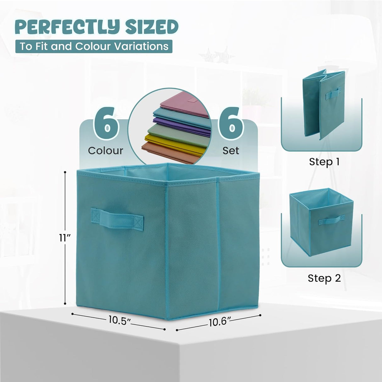 4E's Novelty 6 Packs 11 Inch Pastel Color Storage Foldable Cube Bins, Colorful Storage Baskets