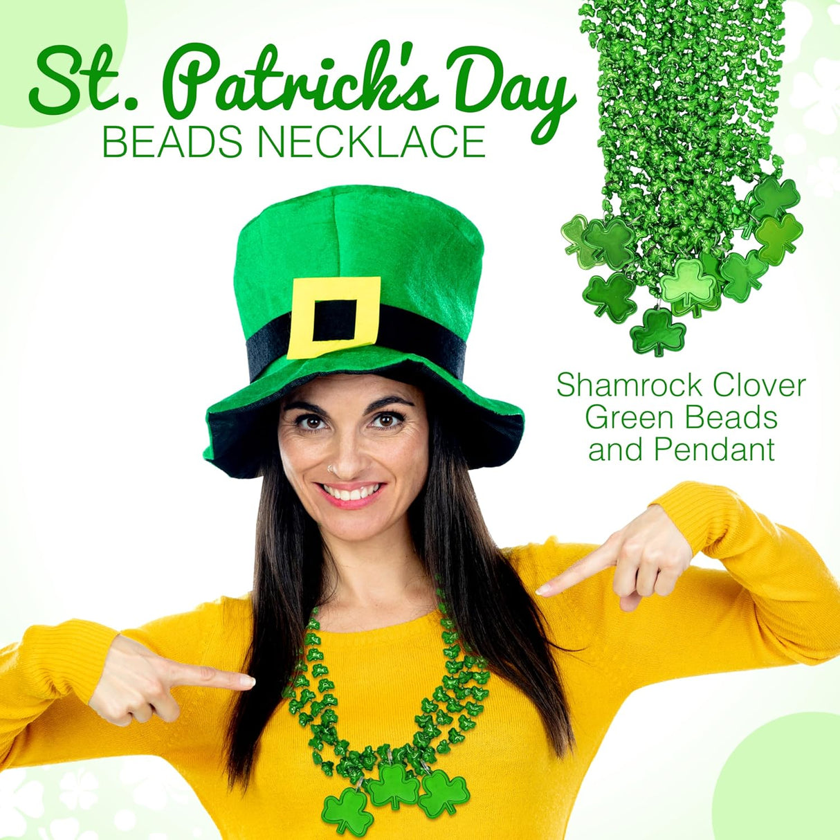 4E's Novelty 12 Pack St Patricks Day Shamrock Beads Necklace Green