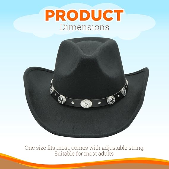 4E's Novelty Black Cowboy Hat For Men & Women Premium Felt Western Cowboy Hat