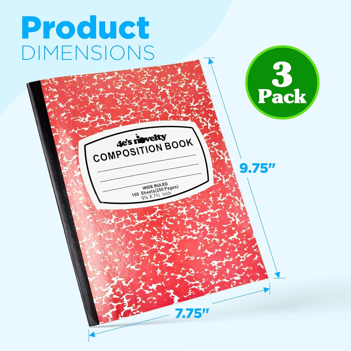 Wide Ruled Notebook Assorted Color, Marble Composition Notebook, Primary K-2, College Ruled - 3 pcs Notebooks for School
