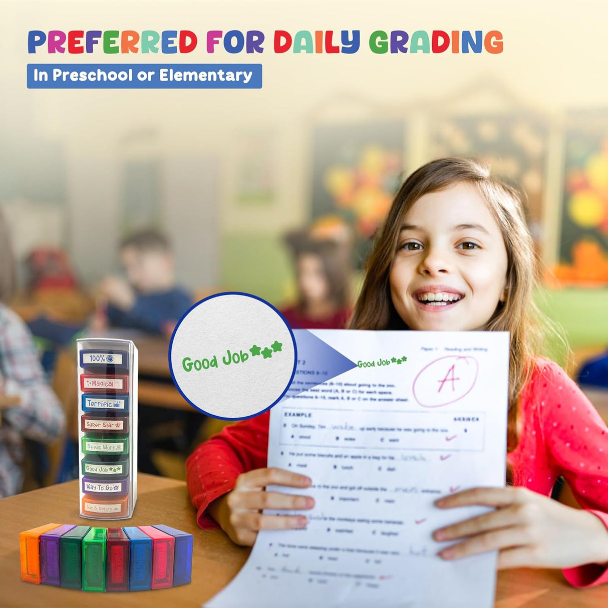 4E's Novelty Teacher Stamps for Classroom Grading, 8 Pcs Teacher Stamp