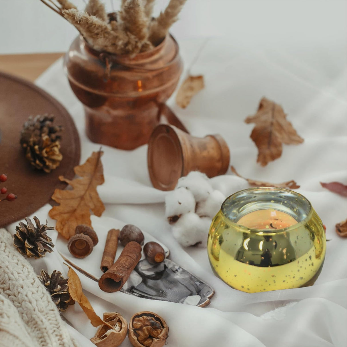 4E's Novelty 24-Piece Gold Mercury Glass Votive Candle Holders – Elegant Centerpieces for Weddings, Parties & Home Décor