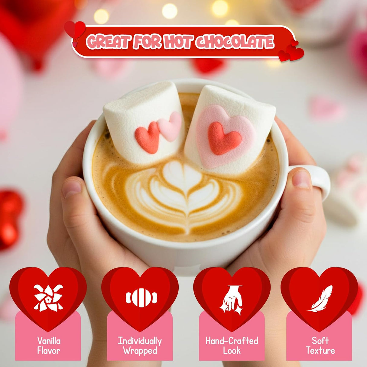 4E's Novelty decorative Marshmallows (16 Pcs) - Decorated Marshmallow with Hearts