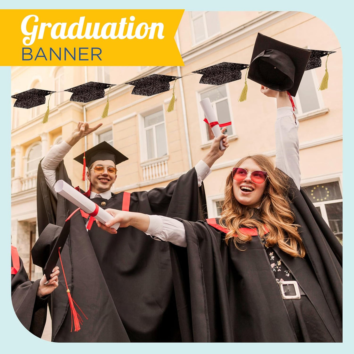 4E's Novelty Black Glitter Graduation Cap Banner 2026 Grad Garland Party Decoration 9.8 ft