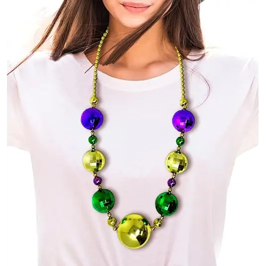 45E’s Novelty 2 Pack Jumbo Mardi Gras Beads Necklace – 44’’ Giant Disco Ball Beads Festive Colors for Party and Parade
