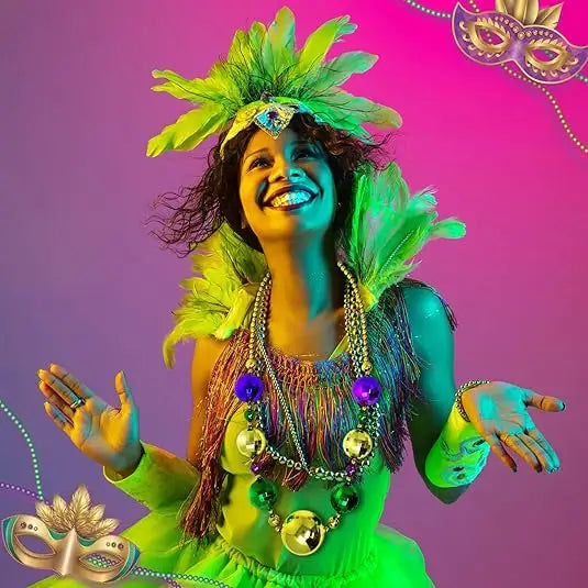 45E’s Novelty 2 Pack Jumbo Mardi Gras Beads Necklace – 44’’ Giant Disco Ball Beads Festive Colors for Party and Parade