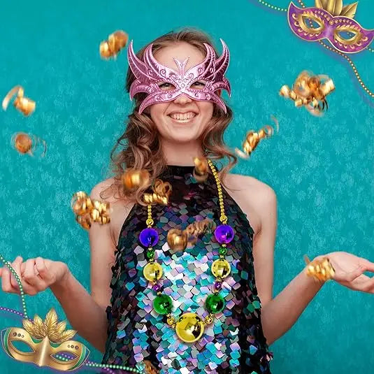 45E’s Novelty 2 Pack Jumbo Mardi Gras Beads Necklace – 44’’ Giant Disco Ball Beads Festive Colors for Party and Parade