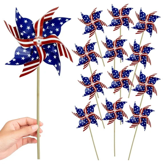 4E's Novelty Patriotic Pinwheels 12 Pack Pinwheels Bulk, 4th of July Decor, Memorial Day Decor, Patriotic Outdoor Decor