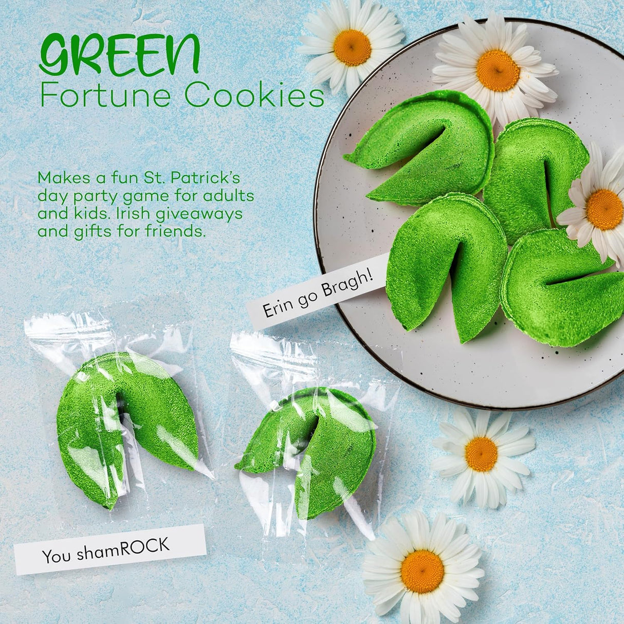 4E's Novelty St. Patrick’s Day Fortune Cookies – 50 Individually Wrapped Party Favors & Treats