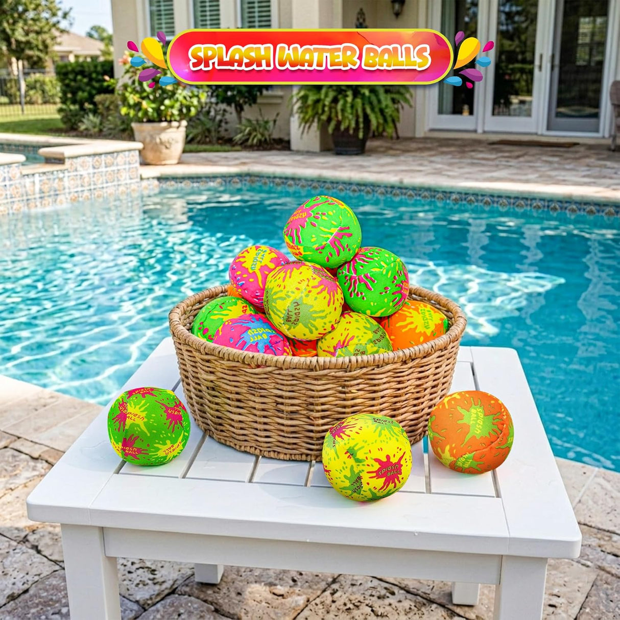 4E's Novelty 12 Pack Water Bomb Splash Balls – 2" Sponge Balls for Pool Party Kids