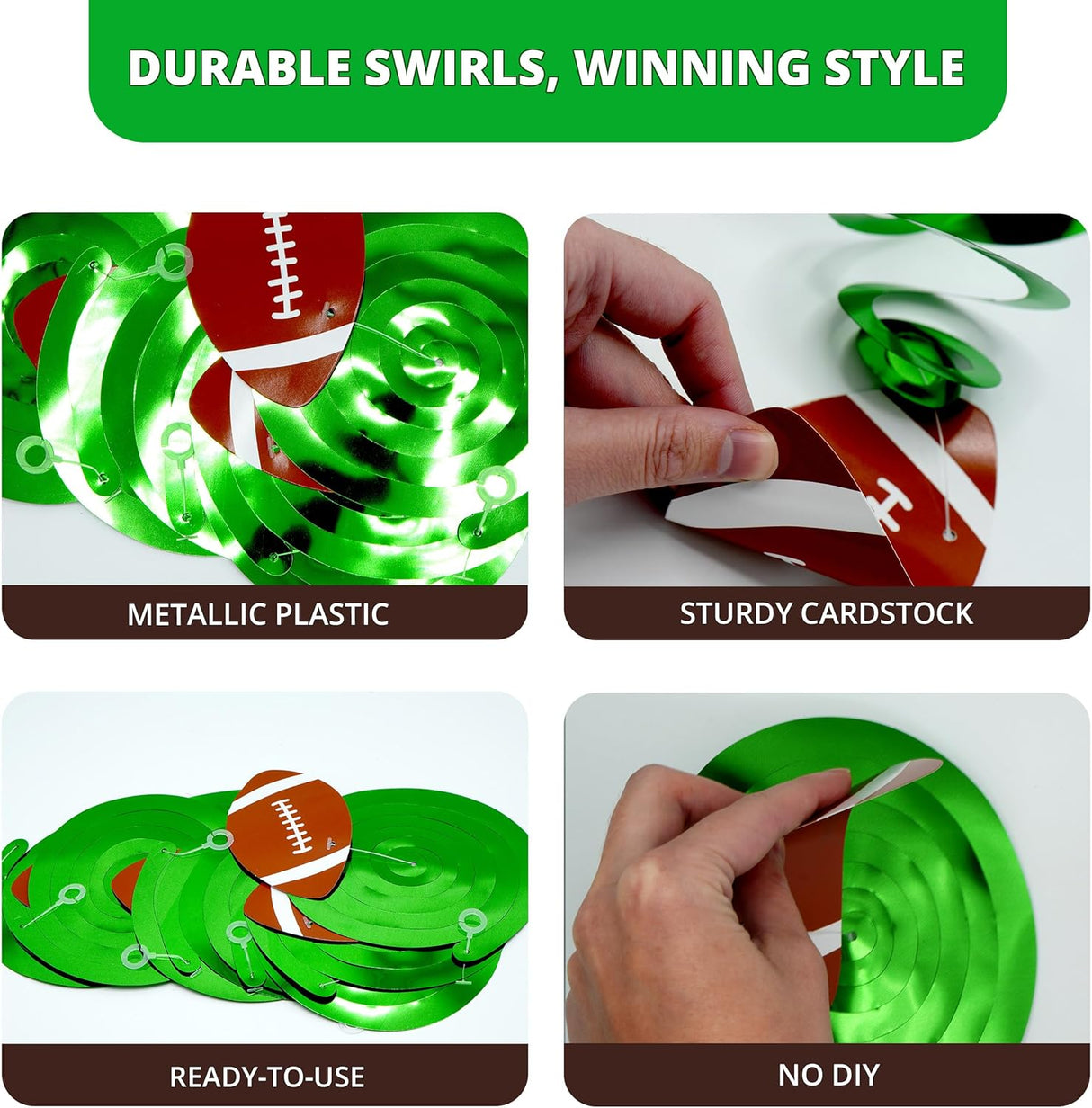 4E's Novelty 10-Pcs Hanging Swirl Decorations – Football Party Ceiling Decor & Outdoor Hanging