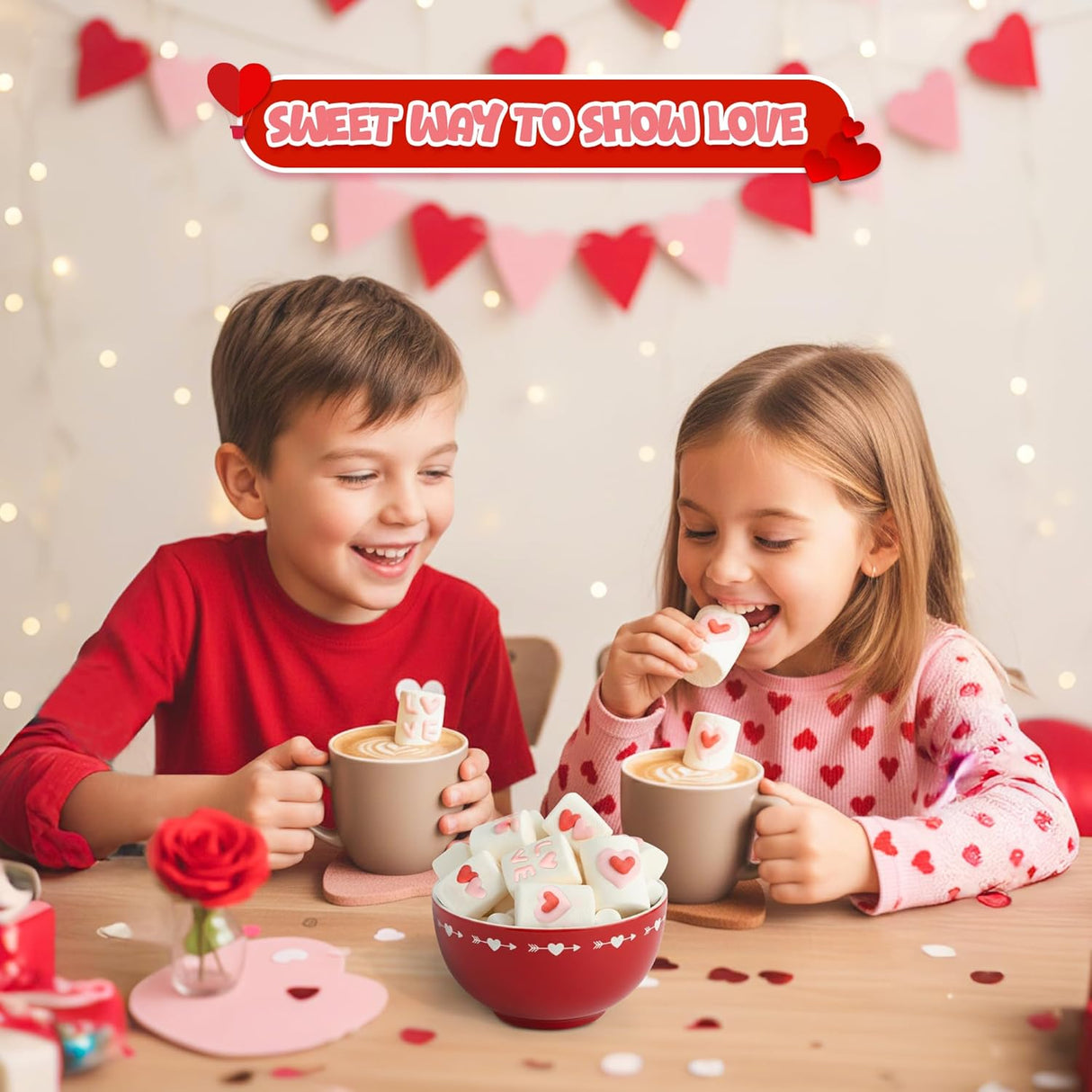 4E's Novelty decorative Marshmallows (16 Pcs) - Decorated Marshmallow with Hearts