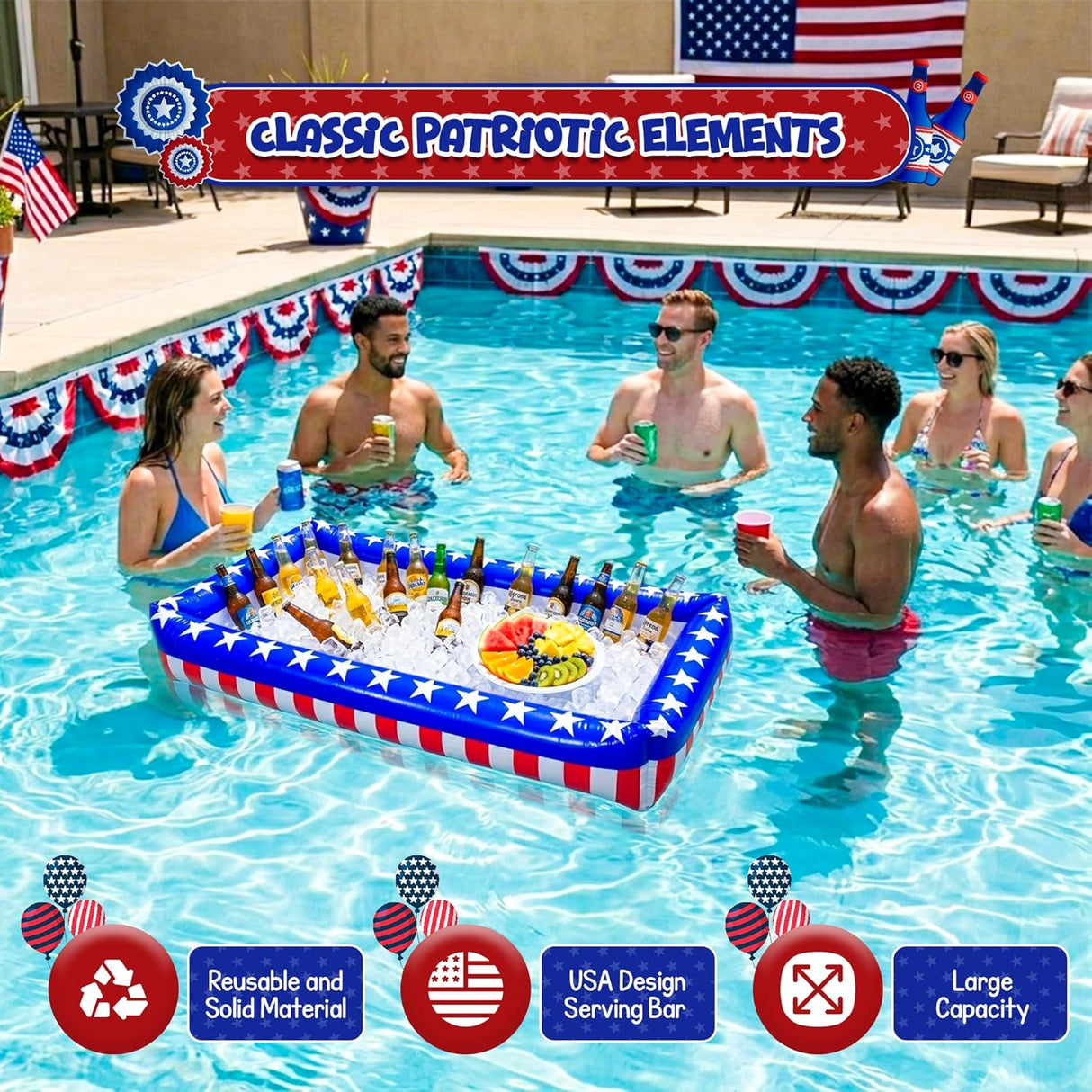 4E's Novelty Patriotic Inflatable Serving Bar – 4th of July Ice Tray for Food Buffet Table Cooler