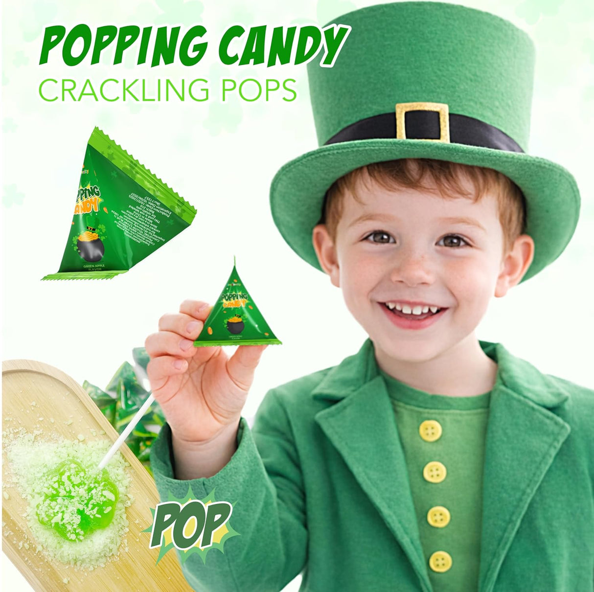 4E's Novelty 40 Pack St. Patrick's Day Popping Candy - Green Apple Flavor
