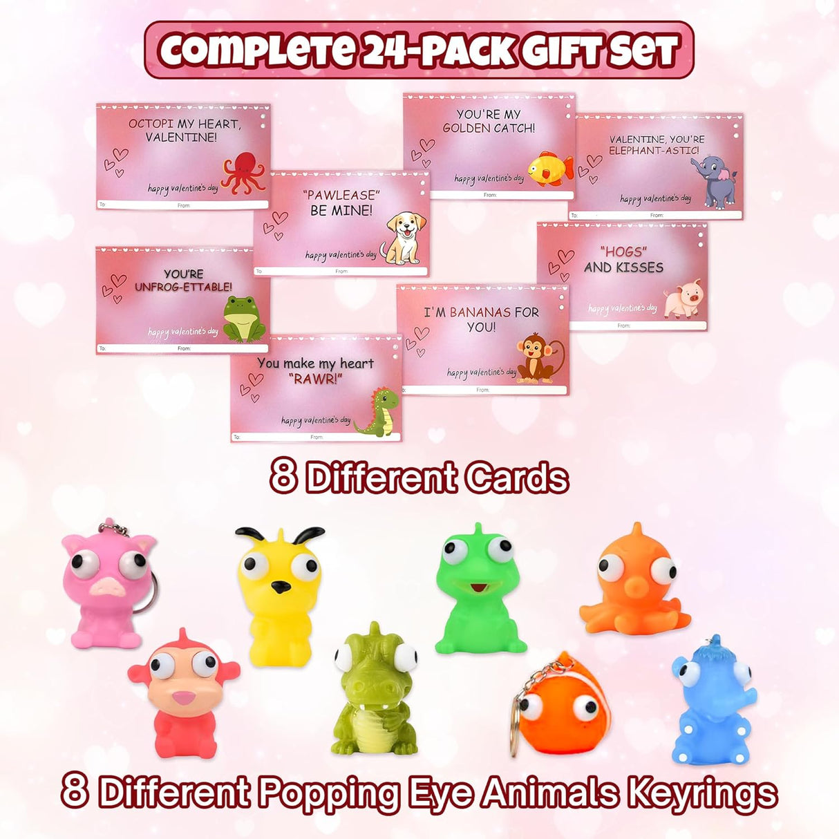 4E's Novelty 24 Pack Valentines Cards with Popping Eye Animals