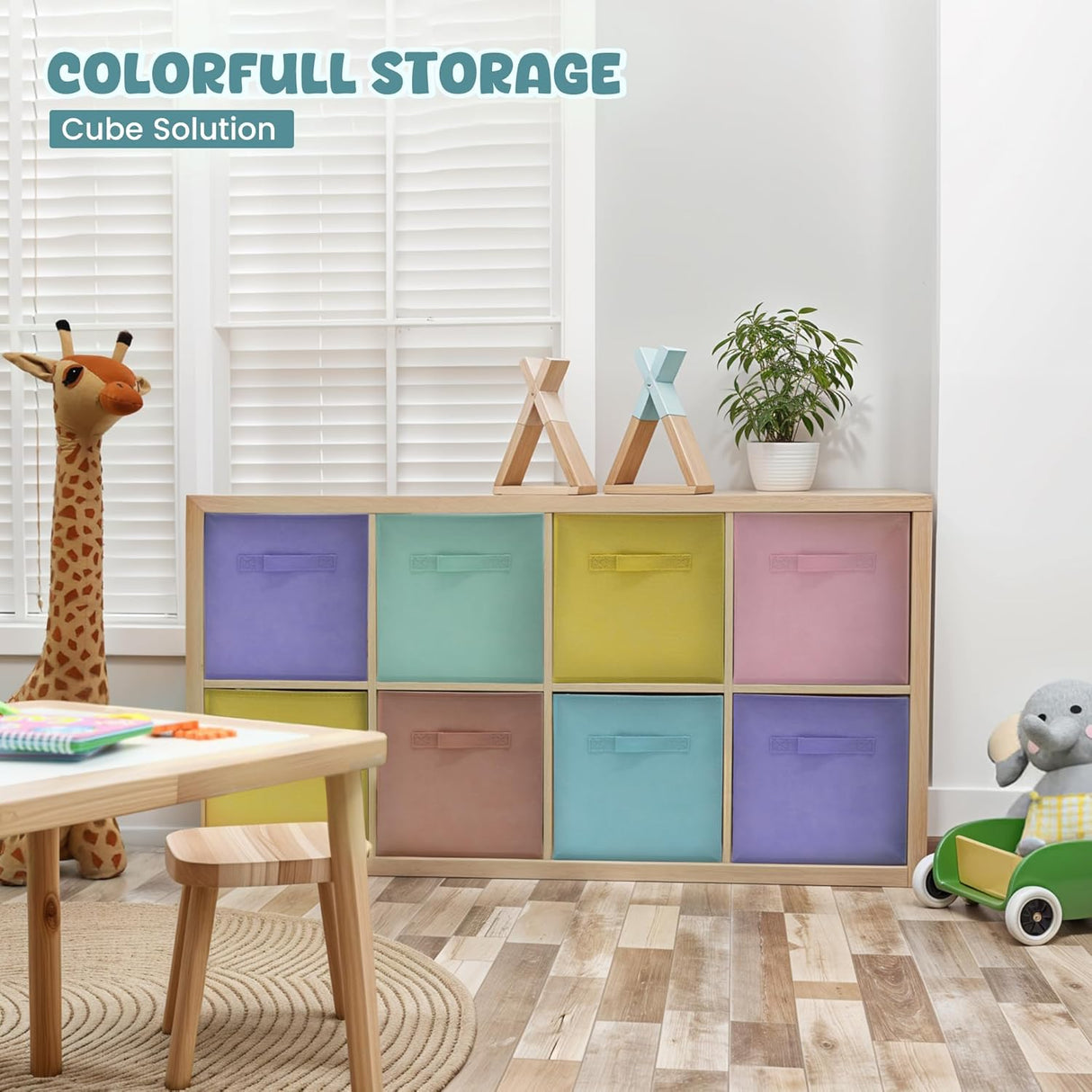4E's Novelty 6 Packs 11 Inch Pastel Color Storage Foldable Cube Bins, Colorful Storage Baskets