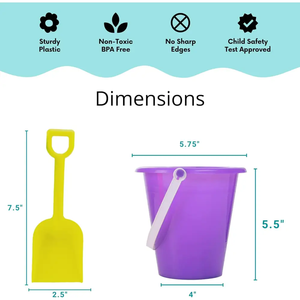 4Eโs 12 Pack Beach Buckets with Shovels โ Durable Sand Buckets for Kids Perfect for Outdoor Play