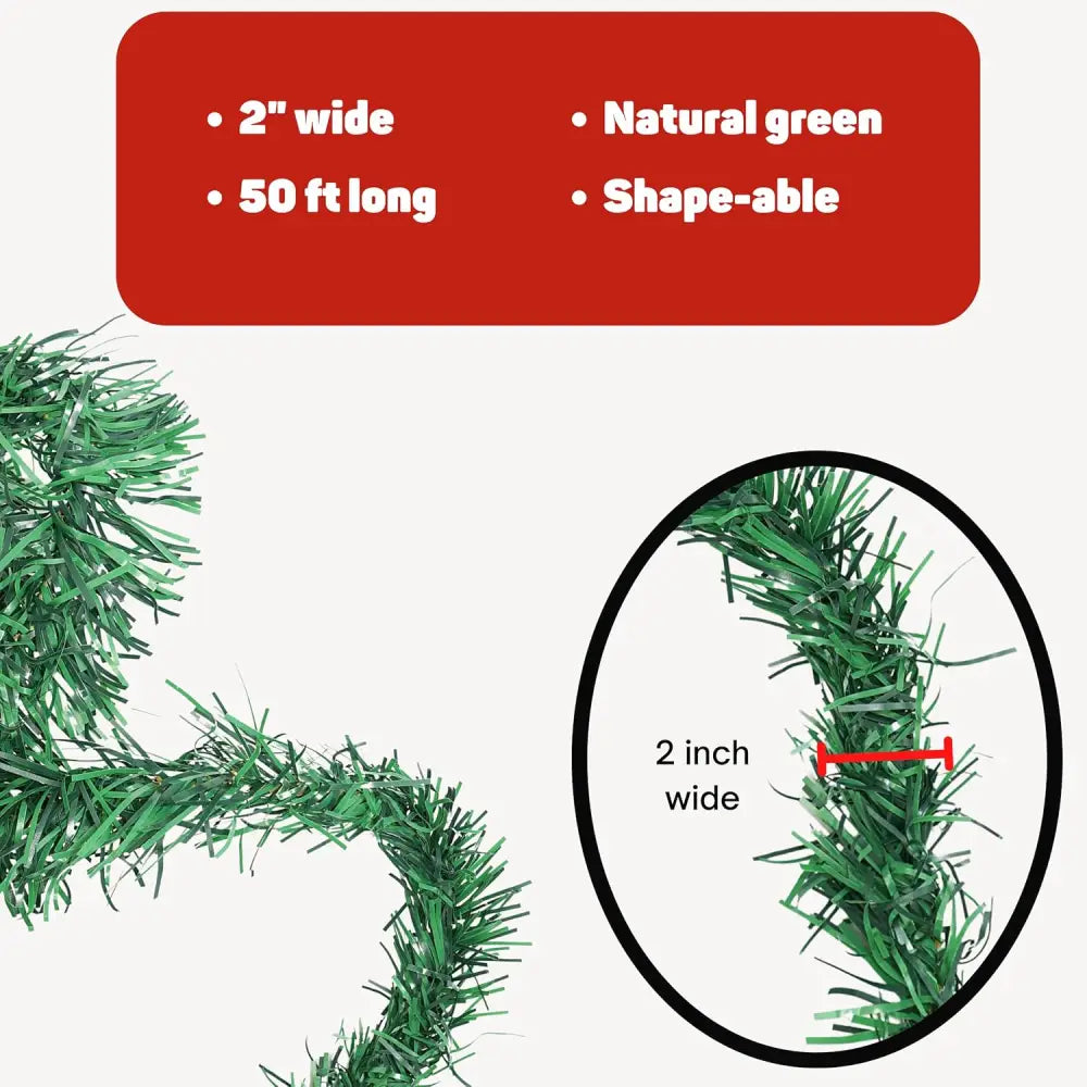 4E’s 50 Foot Christmas Garland – Flexible Non-Shedding Indoor/Outdoor Garland for Stairs Banister & More