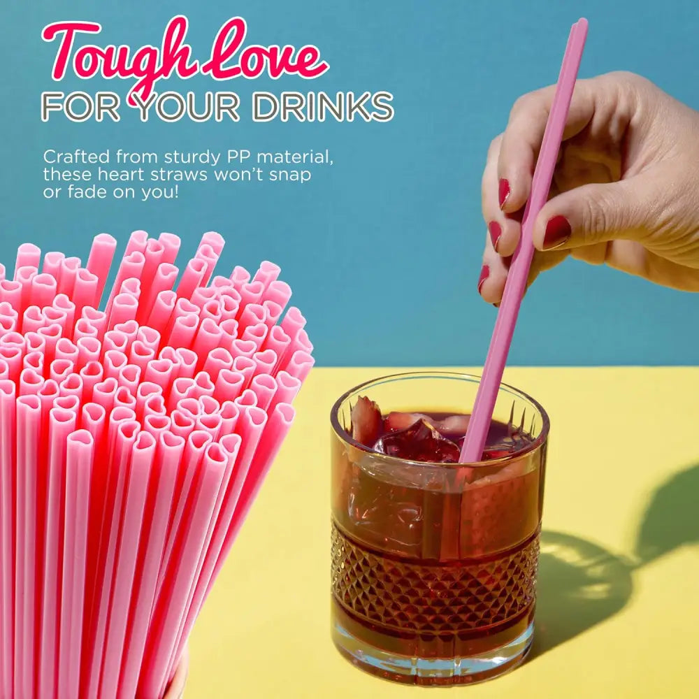 4E’s Novelty 100 Pink Heart Shaped Straws – Individually Wrapped Fun Straws for Valentine’s Day