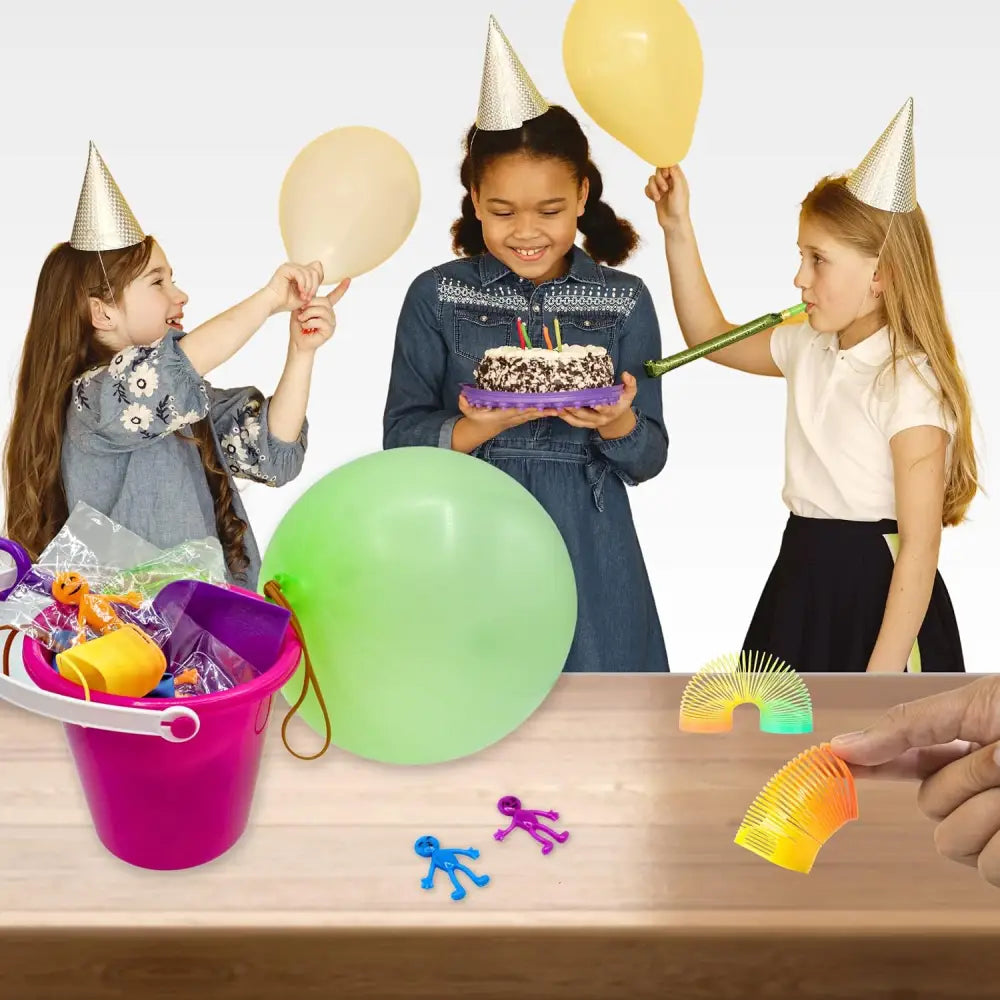 4E’s Novelty 108 Pcs Party Favors for Kids 8-12 – Punch Balloons Coil Springs Stretchy Men Bulk Set