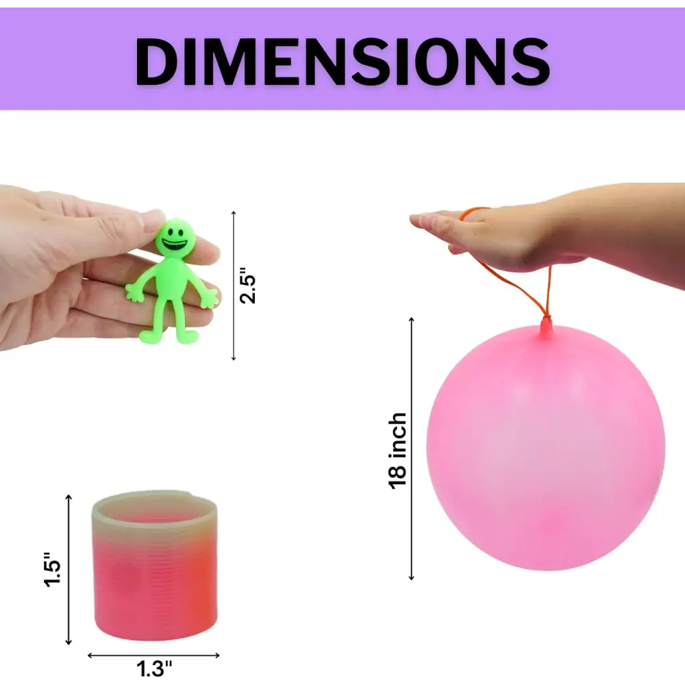 4E’s Novelty 108 Pcs Party Favors for Kids 8-12 – Punch Balloons Coil Springs Stretchy Men Bulk Set