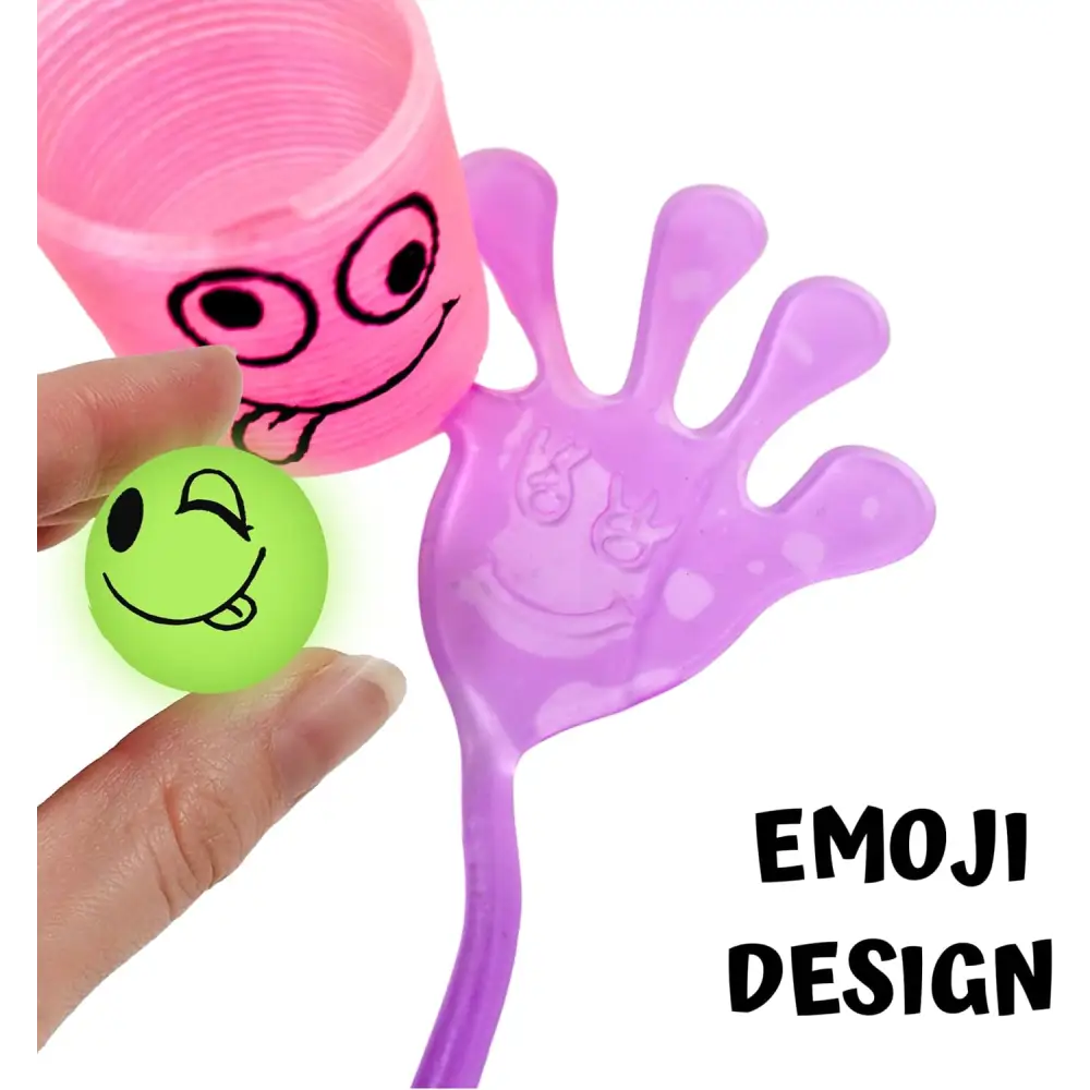 108 Pcs Glow in The Dark Toys - 36 Bouncy Balls, 36 Coil Spring, 36 Sticky Hands, Bulk Party Favor or Kids Goodie Bags Birthday Party Supplies Halloween Prizes for Kids Treasure Box Rewards