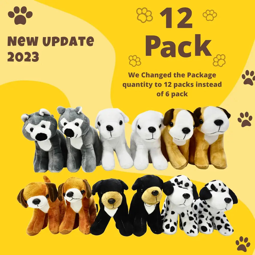 4Eโs Novelty 12-Pack Assorted 5โโ Plush Dog Party Favors โ Perfect for Dog-Themed Celebrations