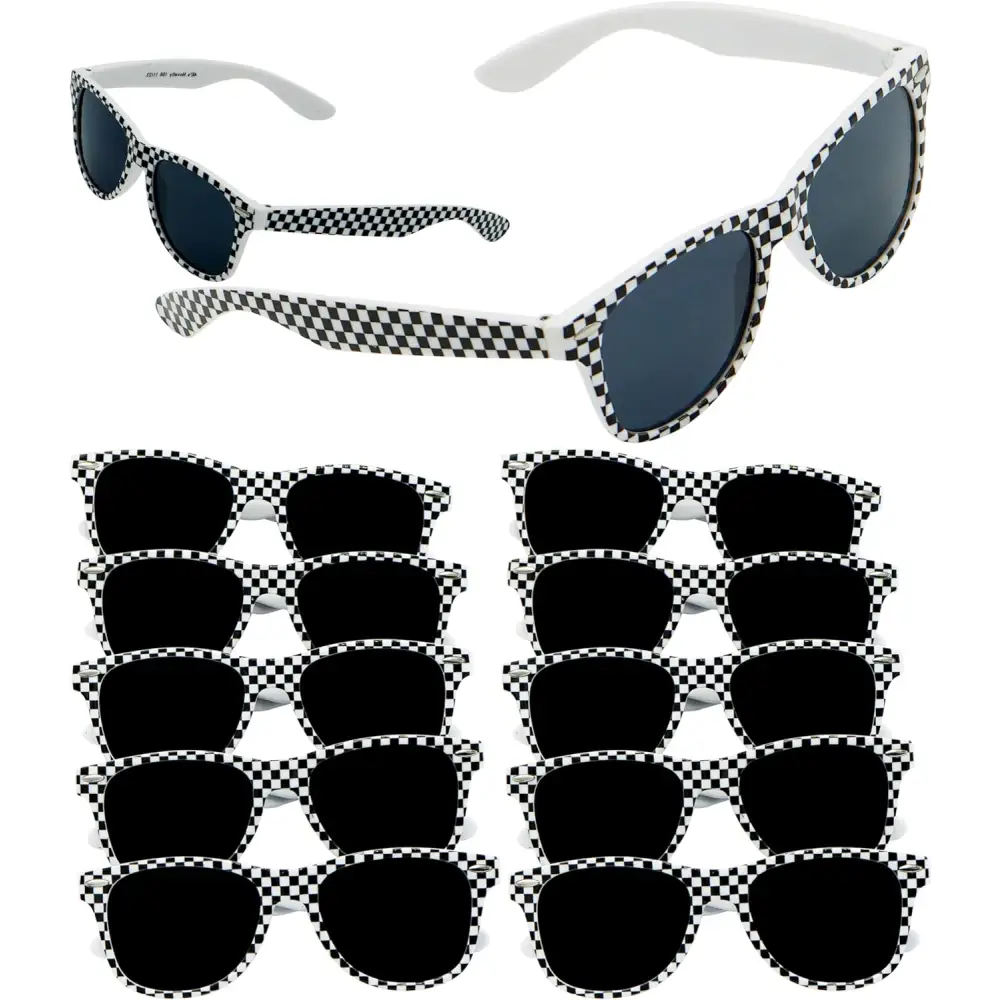 Checkered Sunglasses for Men, Women, and Kids - Includes 12 pcs Sunglasses, Perfect Race Car Party Favors