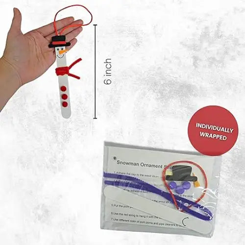 4E’s Novelty 12 Pack Christmas Snowman Stick Ornament Craft Kit - Fun DIY Snowman Ornament Kit Complete Snowman