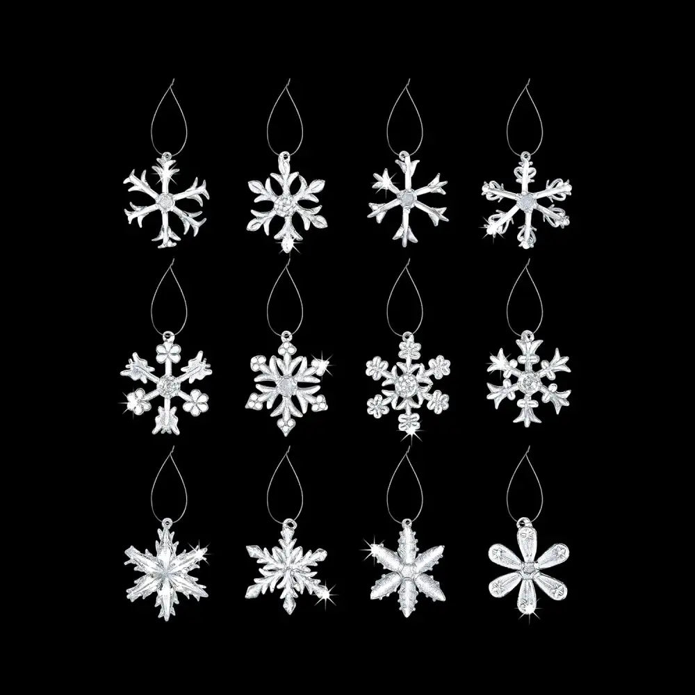 4E’s Novelty 12 Pack Clear Glass Snowflake Ornaments – Sparkling Christmas Tree Decorations Handcrafted Holiday Charm
