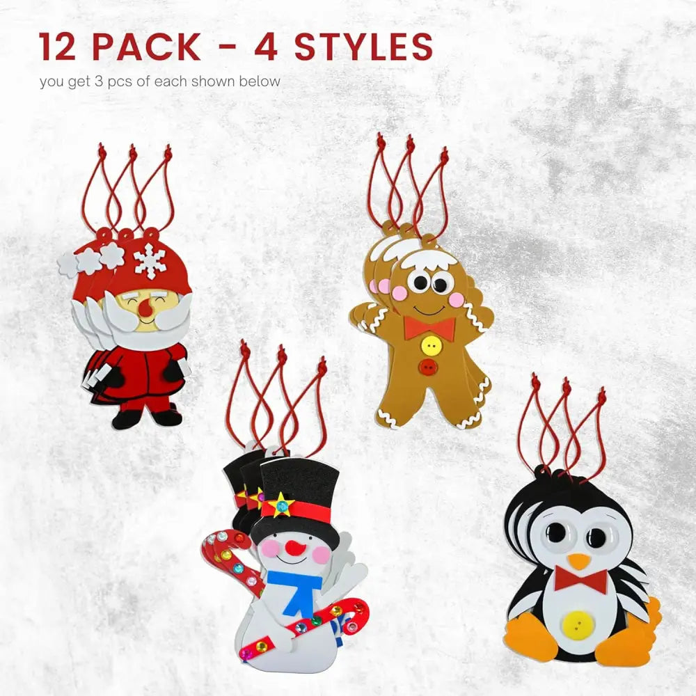 4E’s Novelty 12 Pack Foam Christmas Character Ornament Crafts for Kids - DIY Christmas Arts & Ornament Crafts for 3-12