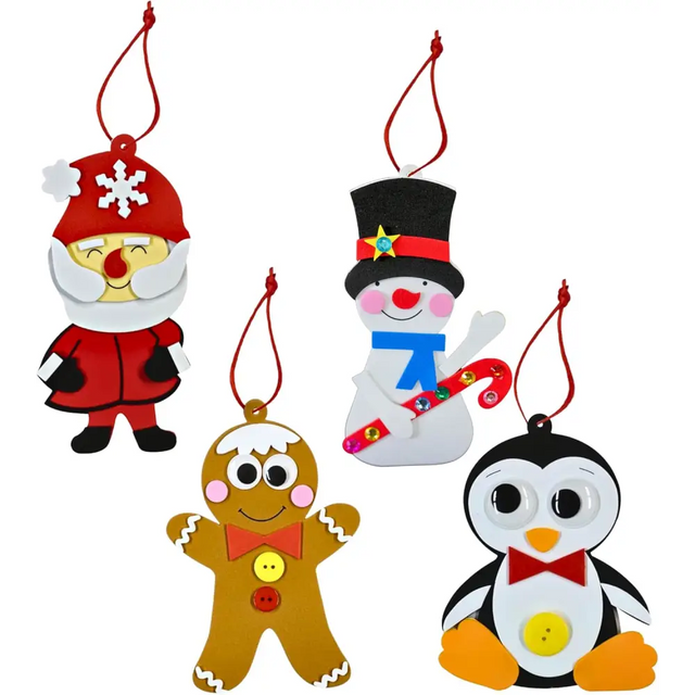 4E’s Novelty 12 Pack Foam Christmas Character Ornament Crafts for Kids - DIY Christmas Arts & Ornament Crafts for 3-12