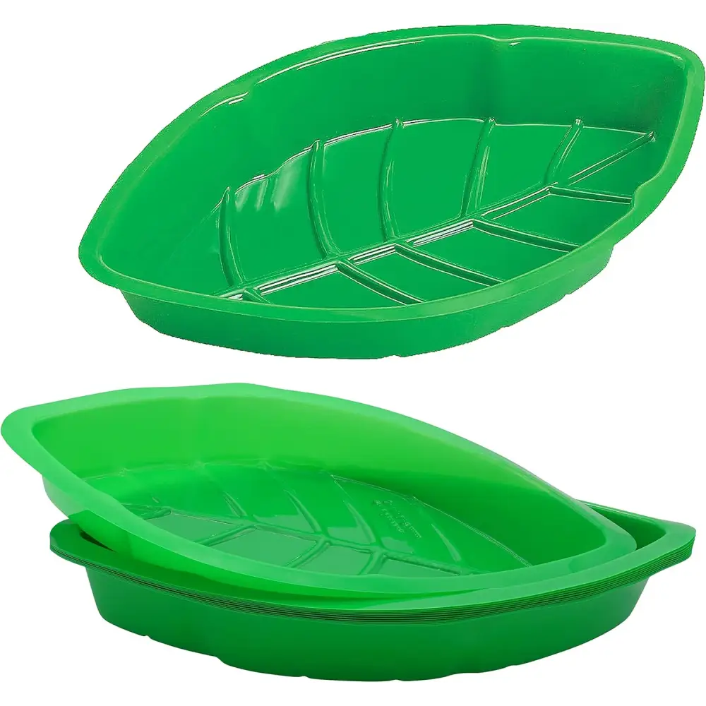 4E’s Novelty 12 Pack Green Leaf Plates for Luau Party Decorations – Cute Luau Party Trays Perfect Hawaiian Party