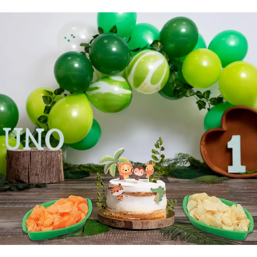 4E’s Novelty 12 Pack Green Leaf Plates for Luau Party Decorations – Cute Luau Party Trays Perfect Hawaiian Party