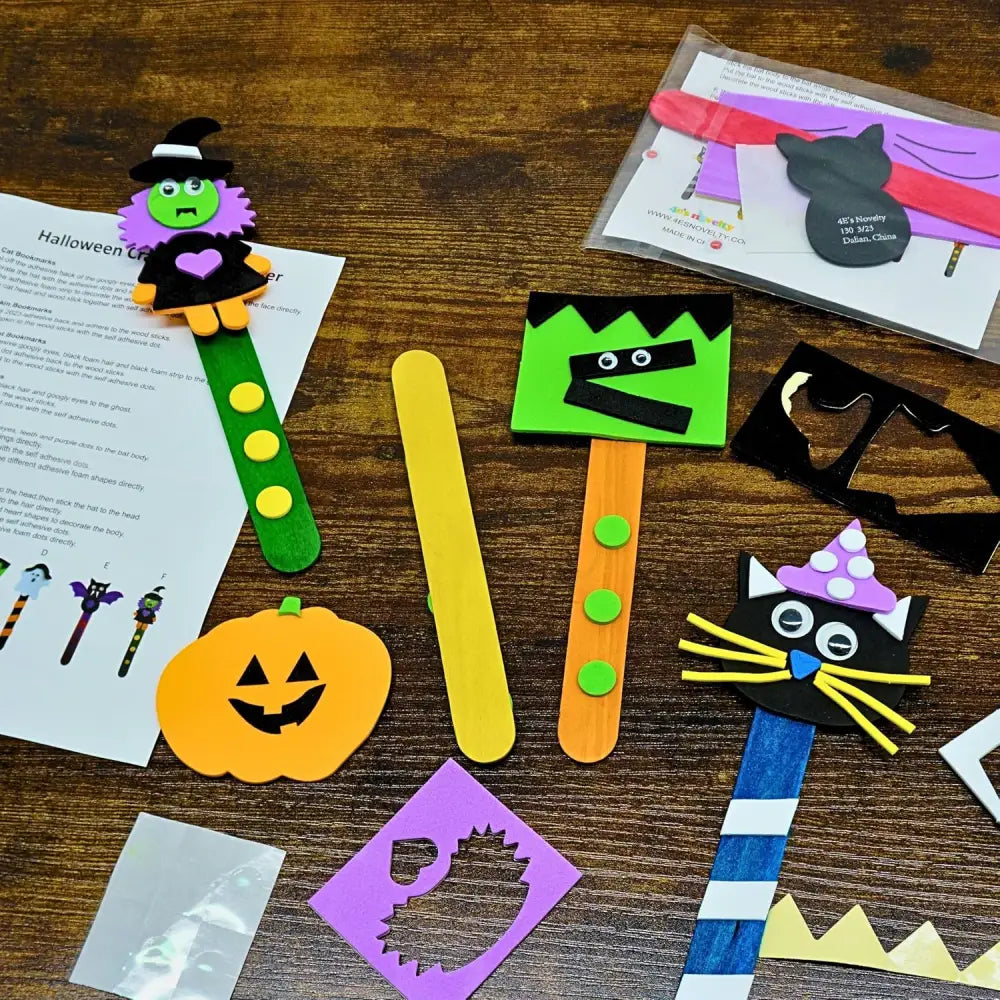 4E’s Novelty 12 Pack Halloween Bookmark Craft Kit – Foam Crafts for Kids Ages 4-8 8-12 Classroom Fun - Arts & Crafts