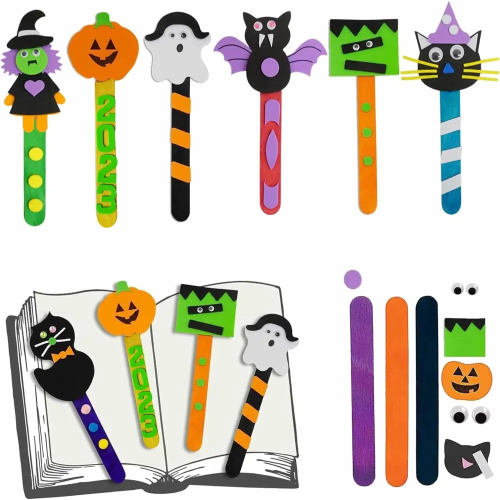 4E’s Novelty 12 Pack Halloween Bookmark Craft Kit – Foam Crafts for Kids Ages 4-8 8-12 Classroom Fun - Arts & Crafts